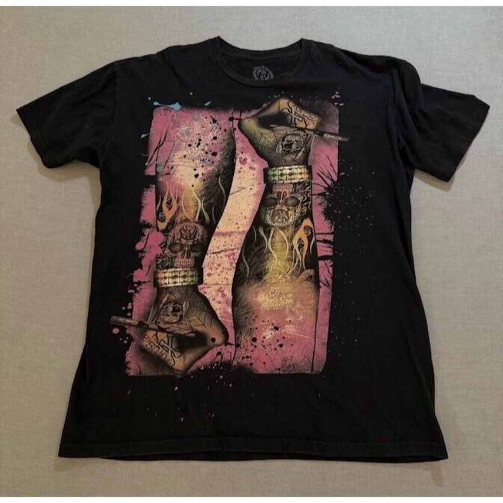 Anchor Blue‎ Tattoo Shirt Adult Large Black Short Sleeve Pullover Tee Mens Y2K.